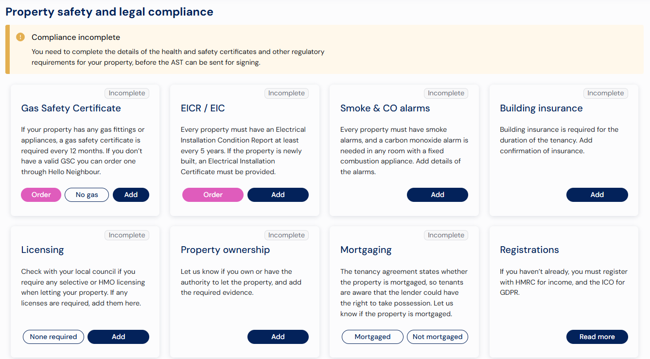 EPC, EICR, contract, deposit.